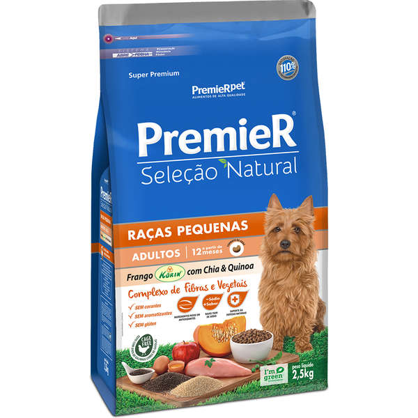 PREMIER SELEÇÃO NATURAL FRANGO KORIN COM CHIA/QUINOA CÃES ADULTOS RAÇAS PEQUENAS 2,5 KG