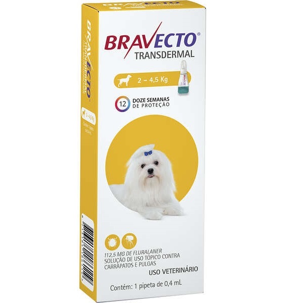 BRAVECTO ANTIPULGAS E CARRAPATOS TRANSDERMAL CÃES DE 2 A 4,5 KG - 115 MG