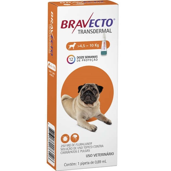 BRAVECTO ANTIPULGAS E CARRAPATOS TRANSDERMAL CÃES DE 4,5 A 10 KG - 250 MG