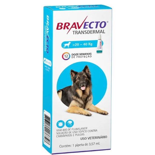 BRAVECTO ANTIPULGAS E CARRAPATOS TRANSDERMAL CÃES DE 20 A 40 KG - 1000 MG