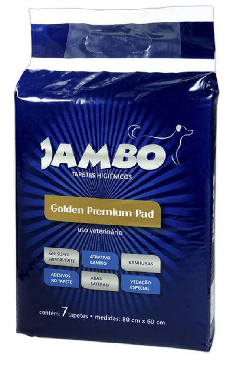 TAPETE HIGIENICO JAMBO GOLDEN PREMIUM PAD 30 UNIDADES 80CM X 60CM.