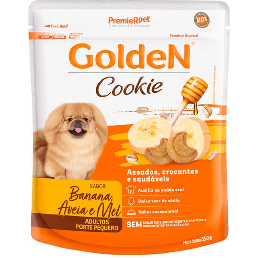 COOKIE GOLDEN CÃES ADULTOS RAÇAS PEQUENAS BANANA AVEIA &amp; MEL 350 G