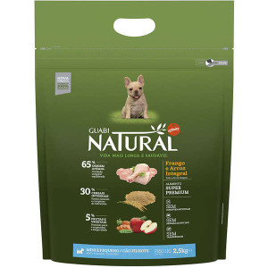 GUABI NATURAL CÃES FILHOTES MINI E PEQUENO PORTE FRANGO E ARROZ INTEGRAL 2,5 KG (F5)