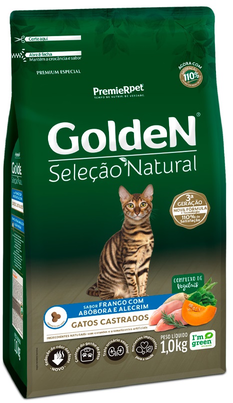 GOLDEN SELECAO NATURAL GATOS CASTRADOS FRANGO/ABOBORA E ALECRIM 1KG