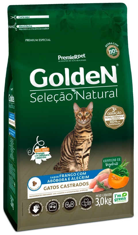 GOLDEN SELECAO NATURAL GATOS ADULTOS CASTRADOS ABOBORA 3KG