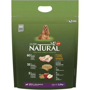 GUABI NATURAL CÃES ADULTOS MEDIO PORTE FRANGO E ARROZ INTEGRAL  2,5 KG (F5)