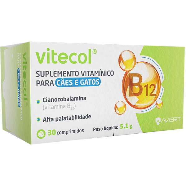 SUPLEMENTO VITAMÍNICO AVERT VITECOL CÃES E GATOS COM 30 COMPRIMIDOS / 5,1 G