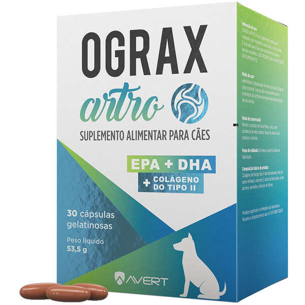 SUPLEMENTO AVERT OGRAX ARTRO PARA CÃES COM 30 CAPSULAS / 53,5 G (***)