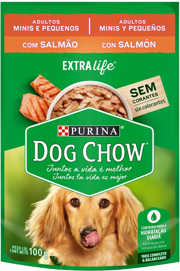 DOG CHOW EXTRA LIFE SACHÊ P/ CÃES ADULTOS MINI PEQUENO SALMÃO 100 G