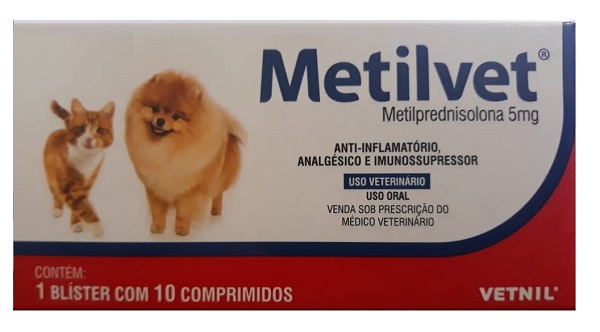 ANTI-INFLAMATORIO ANALGÉSICO E IMUNOSSUPRESSOR VETNIL METILVET 5 MG C/10 COMPRIMIDOS