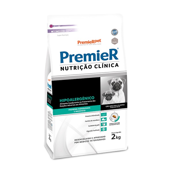 PREMIER NUTRICAO CLINICA HIPOALERGENICA PROTEINA HIDROLIZADA MANDIOCA CAES RAÇAS PEQUENAS 2 KG