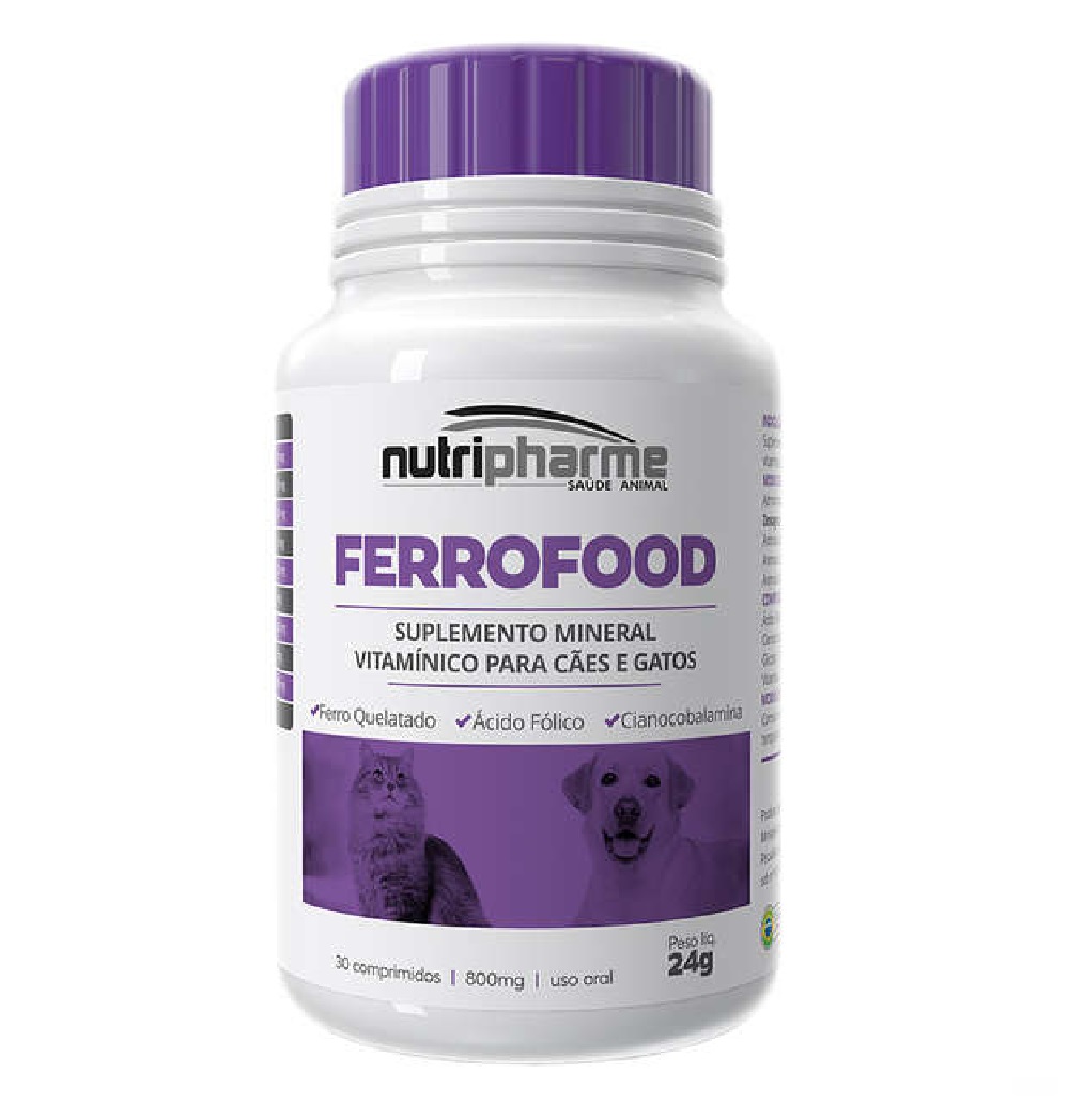 SUPLEMENTO NUTRIPHARME FERROFOOD CÃES E GATOS C/ 30 COMPRIMIDOS