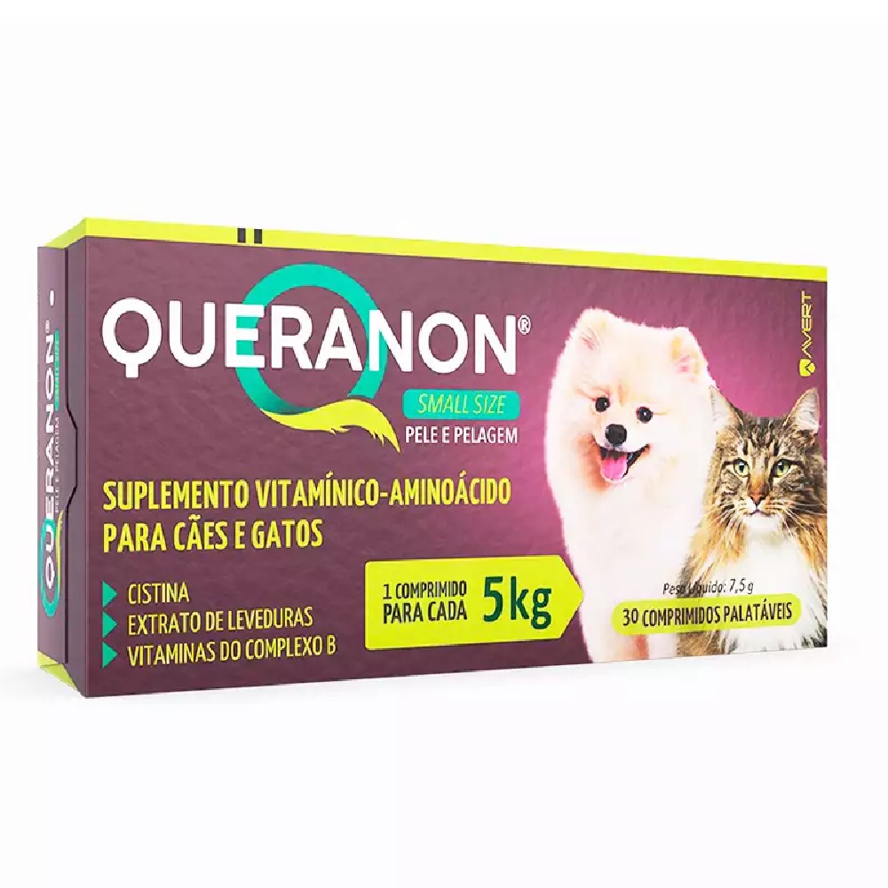 SUPLEMENTO AVERT QUERANON SMALL SIZE PARA CÃES E GATOS 5 KG / 30 COMPRIMIDOS / 3,4 G