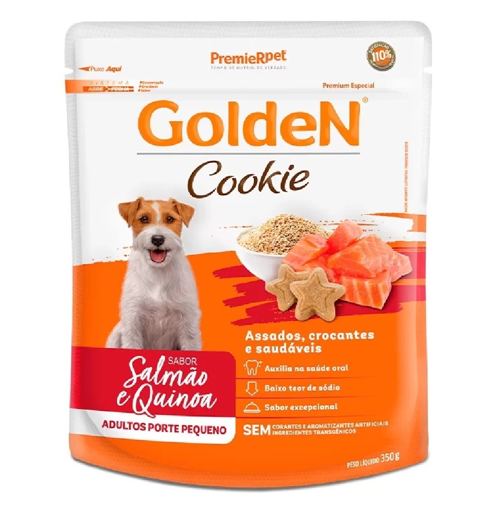 COOKIE GOLDEN CAES ADULTOS PEQUENO PORTE SALMAO E QUINOA 350G