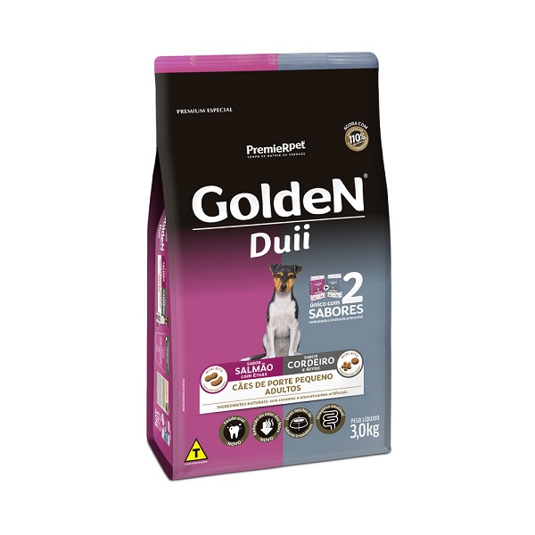 GOLDEN CAES ADULTOS MINI BITS DUII SALMAO E CORDEIRO 3KG