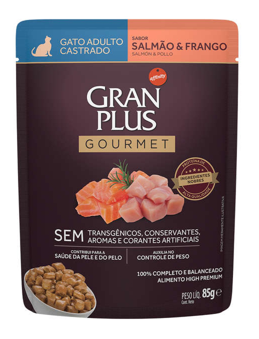 GRAN PLUS GOURMET SACHE GATOS CASTRADOS SALMAO E FRANGO 85G