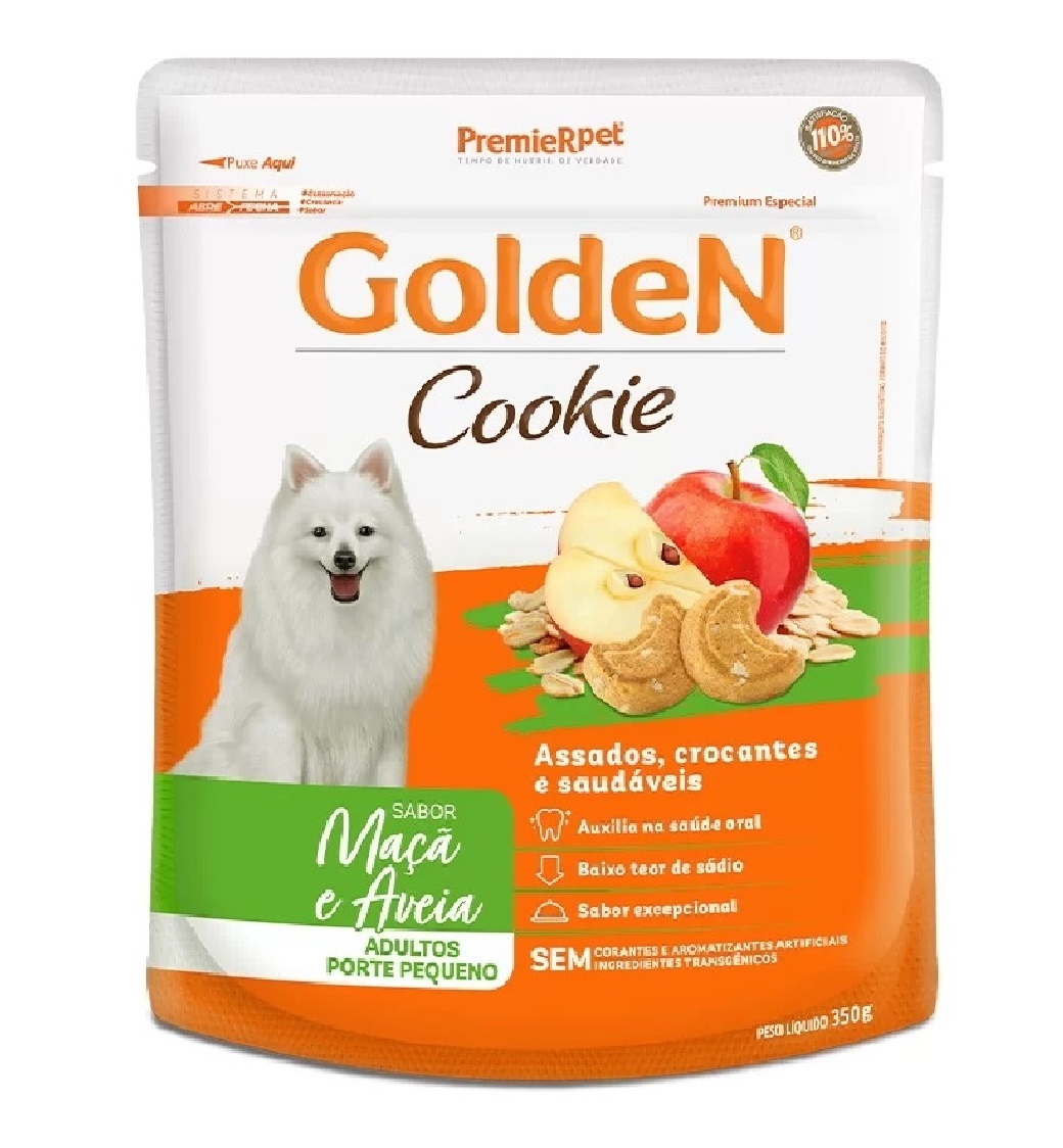 COOKIE GOLDEN CAES ADULTOS RAÇAS PEQUENAS MACA E AVEIA 350G