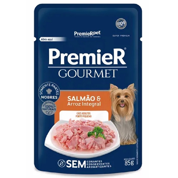 PREMIER GOURMET SACHÊ CAES ADULTOS RP SALMÃO E ARROZ INTEGRAL 85G