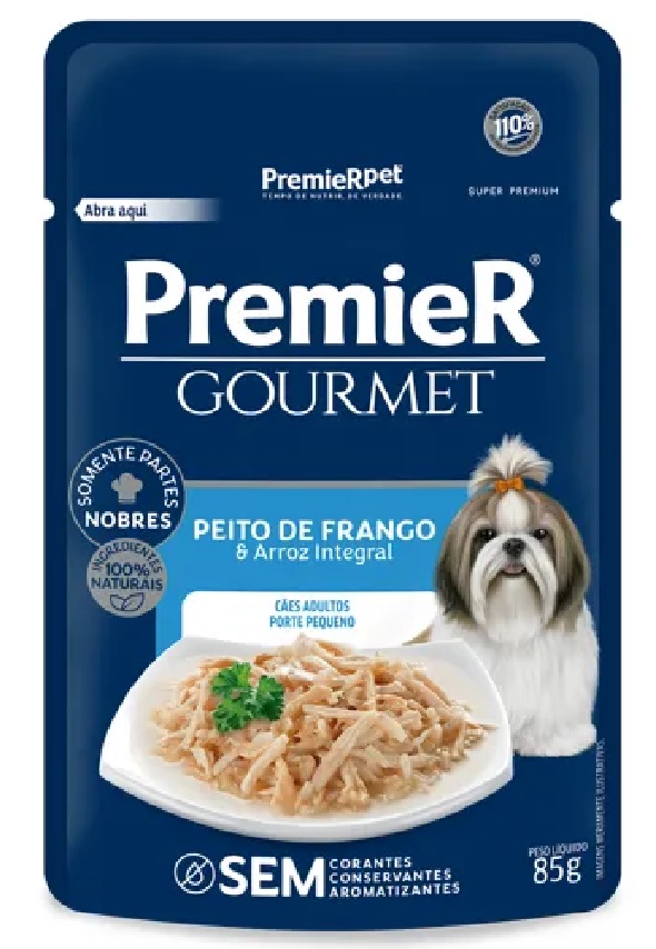 PREMIER GOURMET SACHÊ CAES ADULTOS RP FRANGO E ARROZ INTEGRAL 85G