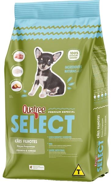 QUATREE SELECT CÃES FILHOTES RAÇAS PEQUENAS FRANGO E ARROZ 3KG