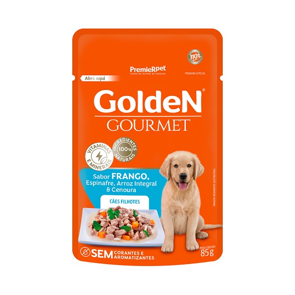 RAÇÃO ÚMIDA GOLDEN GOURMET CÃES FILHOTES FRANGO 85G