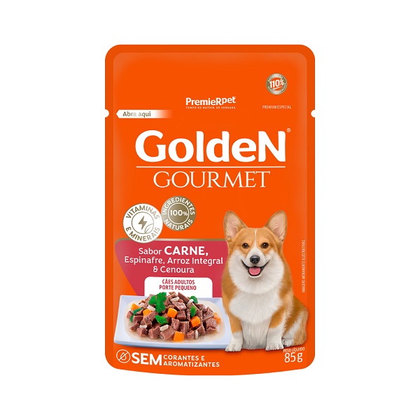 RAÇÃO ÚMIDA GOLDEN GOURMET CÃES ADULTOS PORTE PEQUENO CARNE 85G