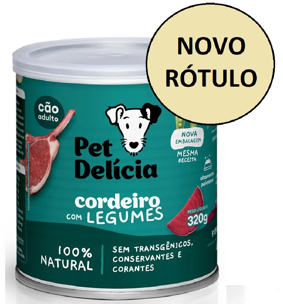 PET DELICIA - COMIDA NATURAL ÚMIDA P/ CÃES ADULTOS CORDEIRO COM LEGUMES 320 G