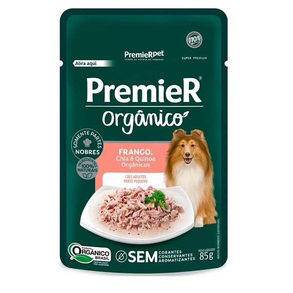 PREMIER GOURMET SACHÊ CAES ADULTOS RP FRANGO CHIA E QUINOA ORGANICOS 85G