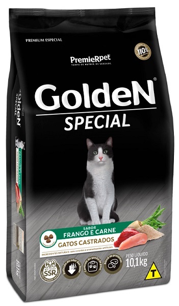 GOLDEN SPECIAL GATOS ADULTOS CASTRADOS FRANGO E CARNE 10,1KG