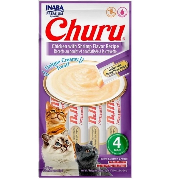 CHURU PETISCO UMIDO P/ GATOS CHURU FRANGO COM CAMARAO 56G.