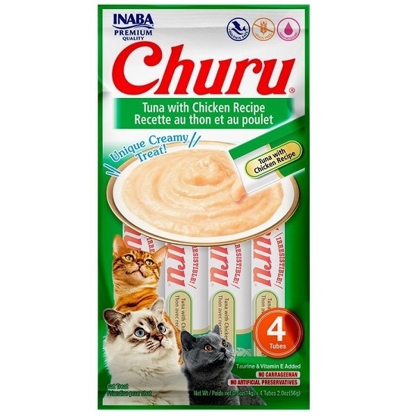 CHURU PETISCO UMIDO P/ GATOS ATUM COM FRANGO 56G.