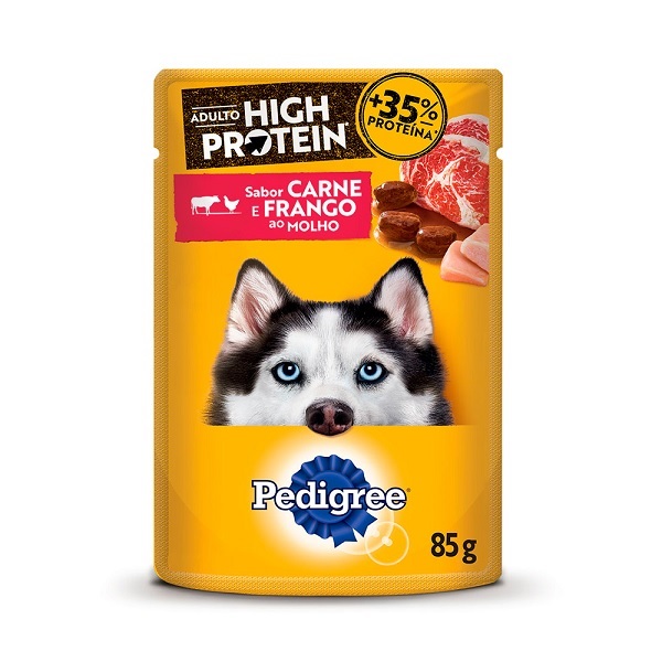 PEDIGREE SACHE HIGH PROTEIN PARA CAES ADULTO CARNE E FRANGO 85 G