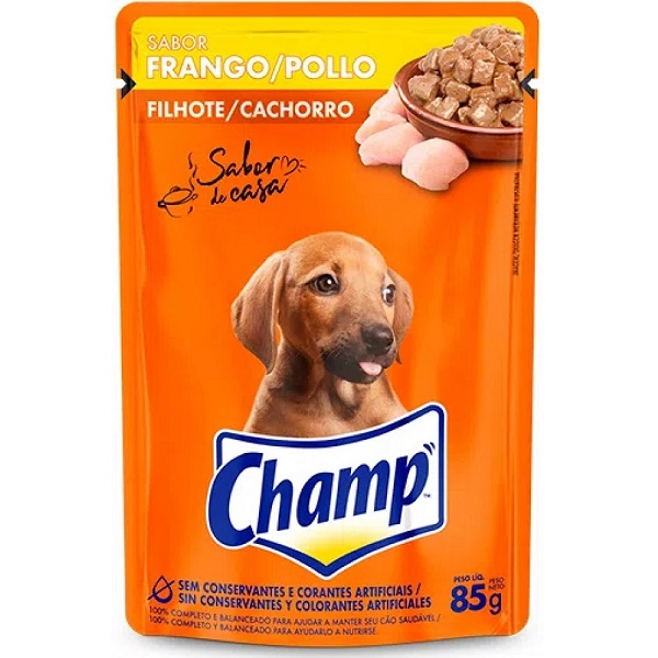 RAÇAO UMIDA SACHE CHAMP PARA CAES FILHOTE FRANGO 85 G