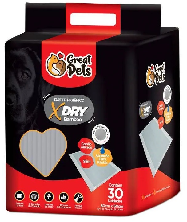 TAPETE HIGIENICO GREATPETS X-DRY C/ 30 UNIDADES 80CM X 60CM