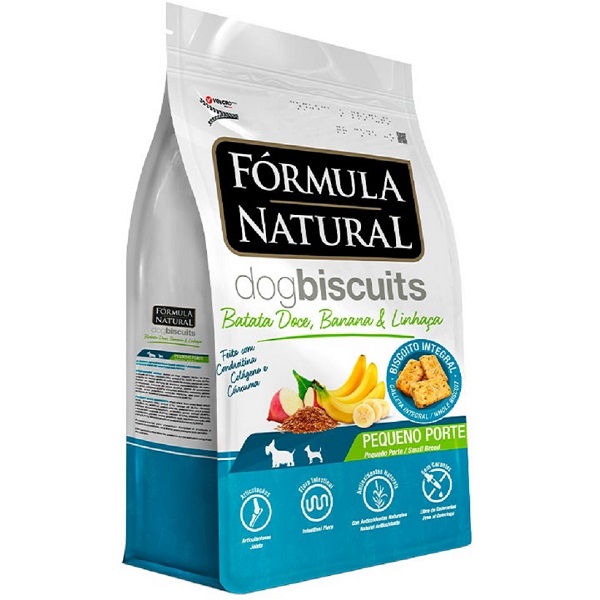 BISCOITO FORMULA NATURAL BISCUITS CAES PEQUENO PORTE BATATA DOCE/BANANA E LINHAÇA 250G.