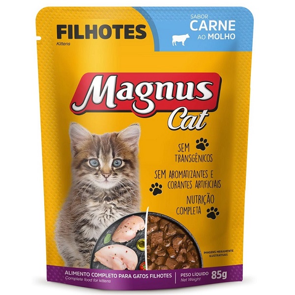 SACHE MAGNUS CAT CARNE AO MOLHO GATOS FILHOTES 85G