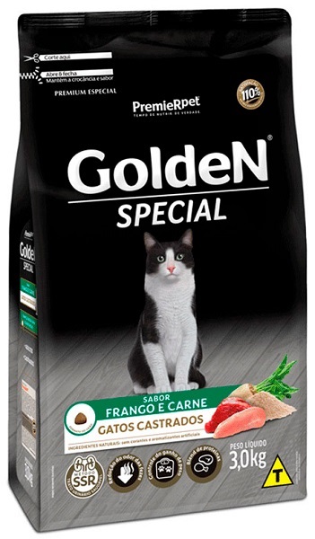 GOLDEN SPECIAL GATOS ADULTOS CASTRADOS FRANGO E CARNE 3KG