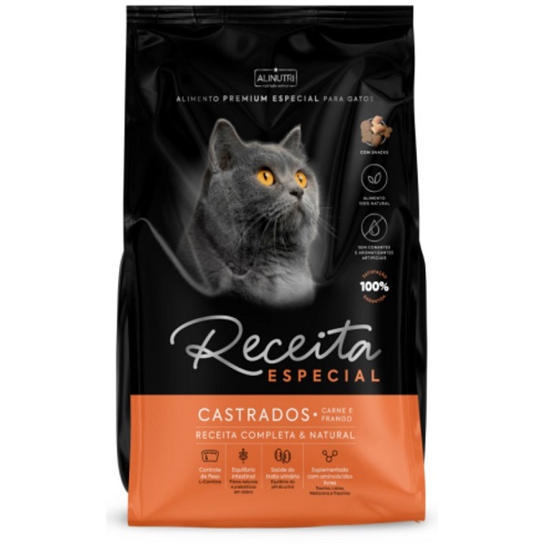 RECEITA ESPECIAL PREMIUM ESPECIAL GATOS CASTRADOS ADULTOS CARNE/FRANGO 10,1KG..