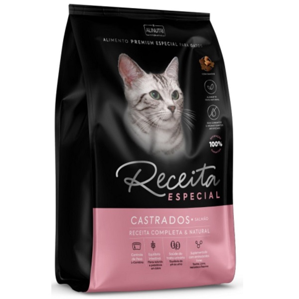 RECEITA ESPECIAL PREMIUM ESPECIAL GATOS CASTRADOS ADULTOS SALMAO 3KG.