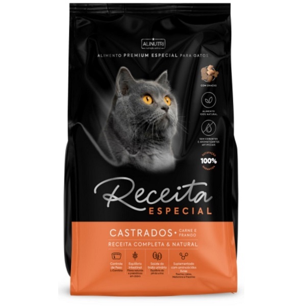 RECEITA ESPECIAL PREMIUM ESPECIAL GATOS CASTRADOS ADULTOS CARNE E FRANGO 1KG