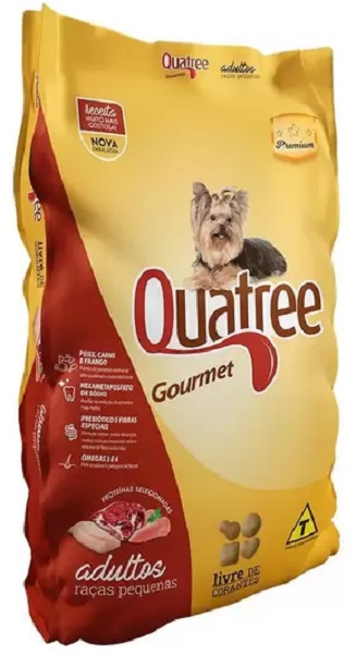 QUATREE GOURMET CÃES ADULTOS RAÇAS PEQUENAS SEM CORANTES PEIXE/CARNE/FRANGO 1KG