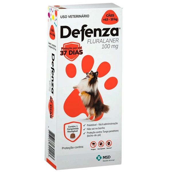 DEFENZA ANTIPULGAS E CARRAPATOS PARA CÃES DE 4,5 A 10KG 1 COMPRIMIDO - 100MG