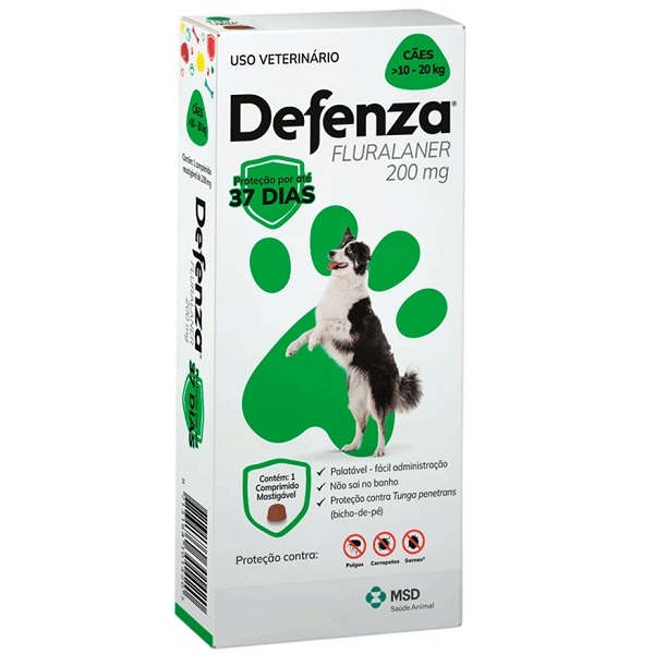 DEFENZA ANTIPULGAS E CARRAPATOS PARA CÃES DE 10 A 20KG 1 COMPRIMIDO - 200MG