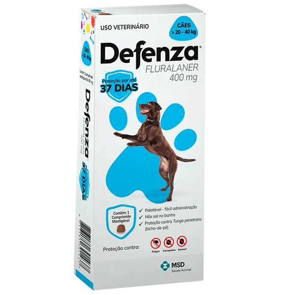 DEFENZA ANTIPULGAS E CARRAPATOS PARA CÃES DE 20 A 40KG 1 COMPRIMIDO - 400MG