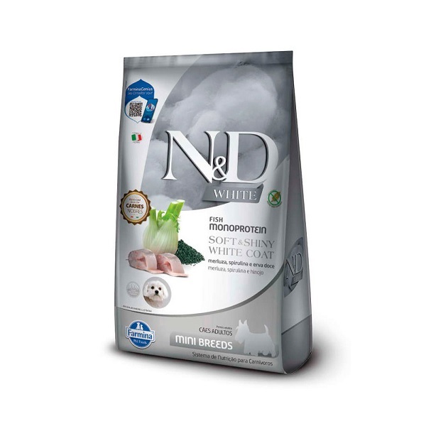 FARMINA - RAÇÃO N&amp;D WHITE CAES ADULTOS MINI MERLUZA/SPIRULINA E ERVA DOCE 2KG