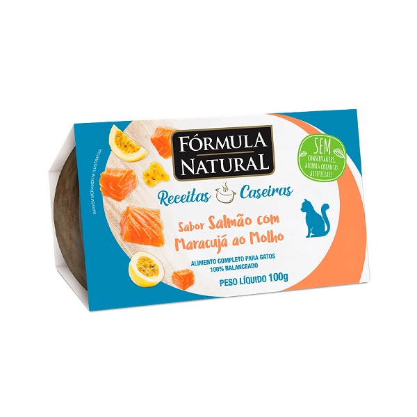 FORMULA NATURAL RECEITAS CASEIRAS GATOS ADULTOS SALMAO COM MARACUJA AO MOLHO 100G